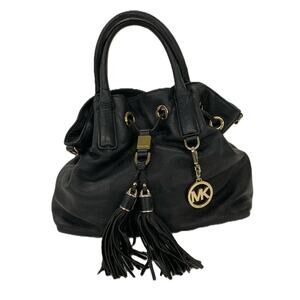 Michael Kors Distressed Pebbled Leather Double Tassel Drawstring Hobo Satchel